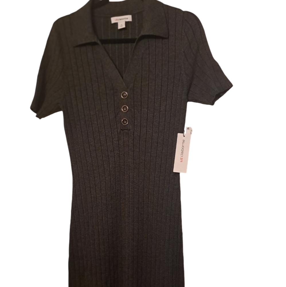 LIZ CLAIBORNE CHARCOAL HEATHER GRAY NEW MAXI DRESS MEDIUM